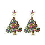 Colorful Rhinestone Xmas Tree Dangle Earrings for Women