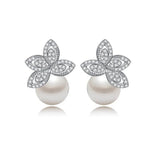Women Flower Stud Earring with Pearl Bridal Wedding Jewelry