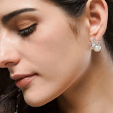 Women Flower Stud Earring with Pearl Bridal Wedding Jewelry