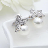Women Flower Stud Earring with Pearl Bridal Wedding Jewelry