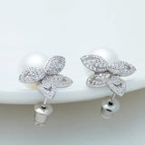 Women Flower Stud Earring with Pearl Bridal Wedding Jewelry