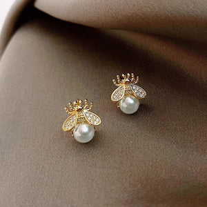 Bee Zircon Pearl Earrings for Christmas Party
