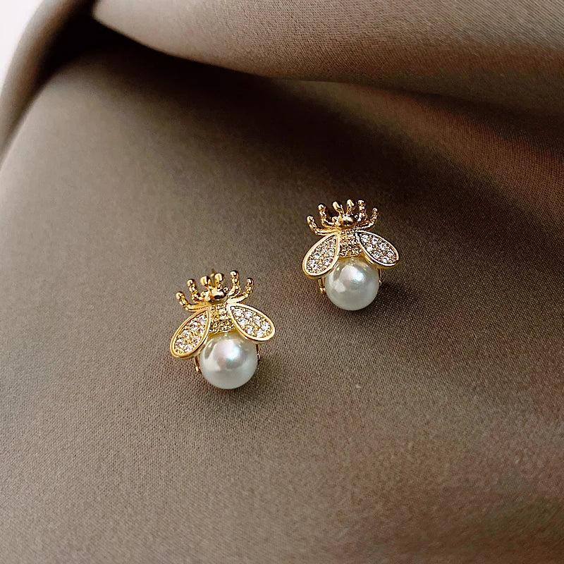 Bee Zircon Pearl Earrings for Christmas Party
