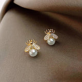 Bee Zircon Pearl Earrings for Christmas Party