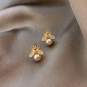 Bee Zircon Pearl Earrings for Christmas Party