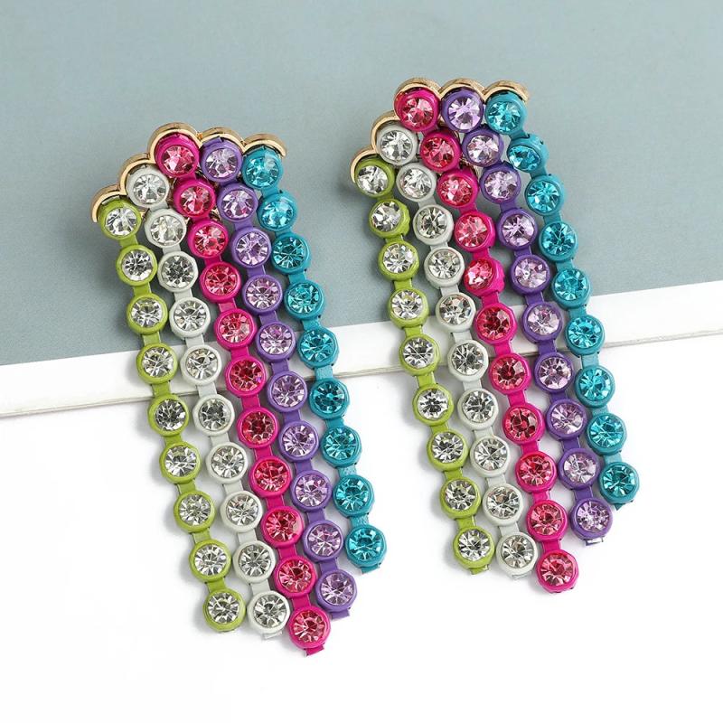 Rainbow Rhinestone Crystal Tassel Earrings Za Jewelry Brincos Feminino