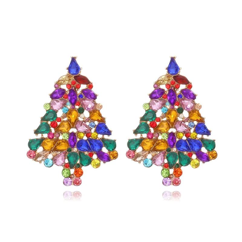 Rhinestone Christmas Tree Dangle Earrings for Women
