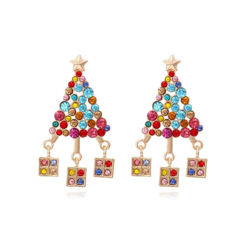 Metal Crystal Christmas Tree Dangle Drop Earrings for Women