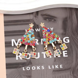 Metal Crystal Christmas Tree Dangle Drop Earrings for Women