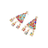 Metal Crystal Christmas Tree Dangle Drop Earrings for Women