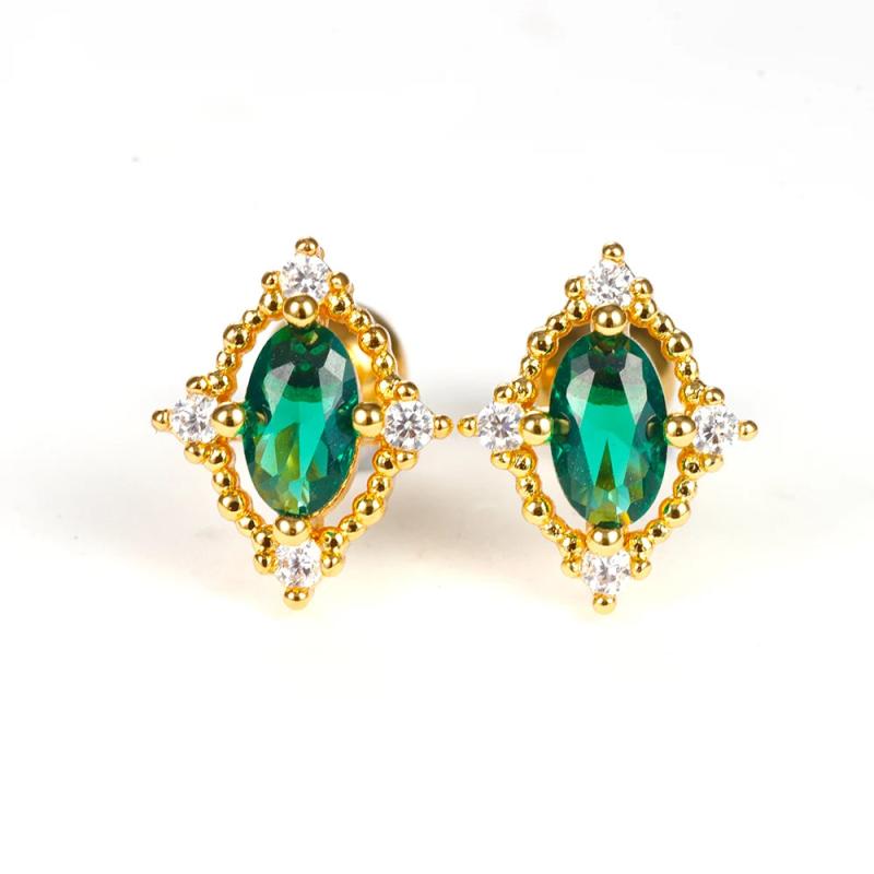 Green Butterfly Flower Stud Earring Stainless Steel Zircon Piercing