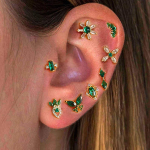 Green Butterfly Flower Stud Earring Stainless Steel Zircon Piercing