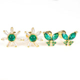 Green Butterfly Flower Stud Earring Stainless Steel Zircon Piercing