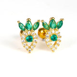 Green Butterfly Flower Stud Earring Stainless Steel Zircon Piercing