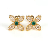 Green Butterfly Flower Stud Earring Stainless Steel Zircon Piercing