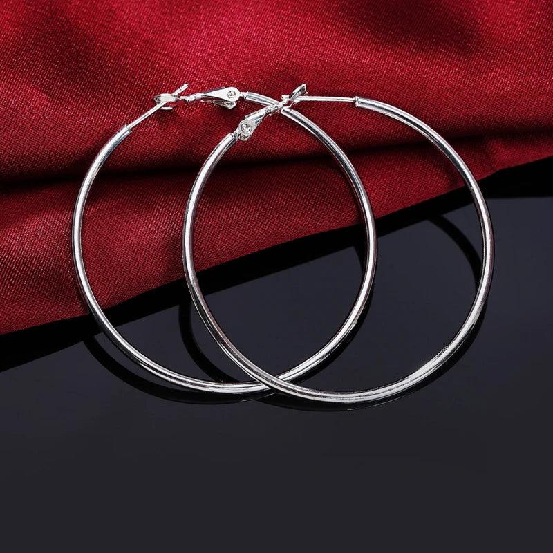 925 Silver Women's Round Big Hoop Earrings Wedding Jewelry For Christmas