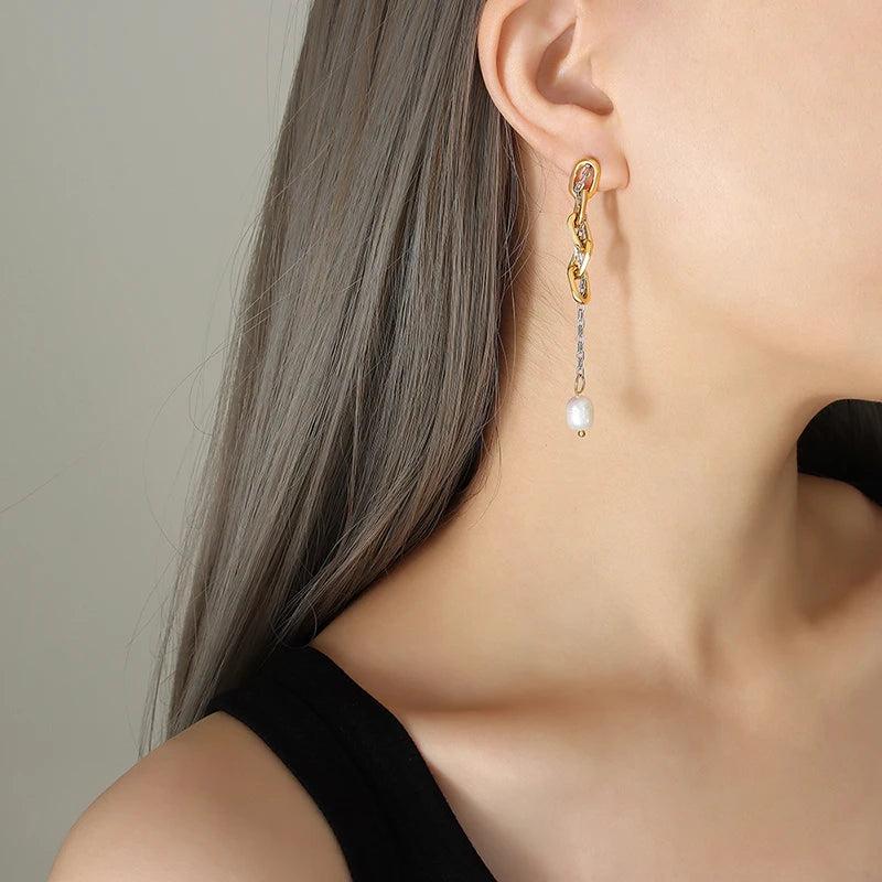 Pearl Drop Earrings Titanium Steel Long Earring Christmas Jewelry
