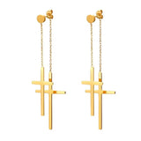 Boniskiss Tassel Double Cross Drop Earrings - Silver Stainless Steel