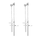 Boniskiss Tassel Double Cross Drop Earrings - Silver Stainless Steel