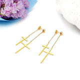 Boniskiss Tassel Double Cross Drop Earrings - Silver Stainless Steel