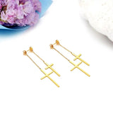 Boniskiss Tassel Double Cross Drop Earrings - Silver Stainless Steel