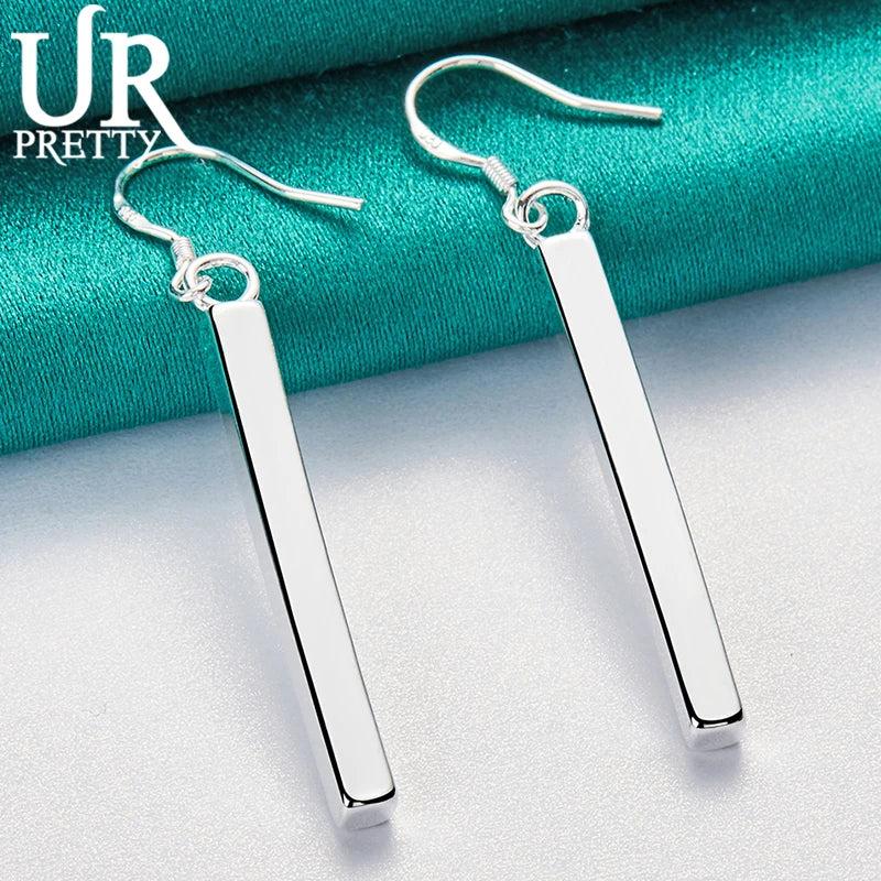 925 Silver Pillar Drop Earrings for Women Wedding Jewelry