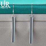925 Silver Pillar Drop Earrings for Women Wedding Jewelry