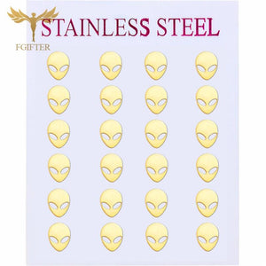 12 Pairs Sci-fi Movie Alien Stud Earrings Set Stainless Steel Jewelry
