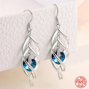 925 Silver Crystal Dangle Earrings Wedding Party Jewelry