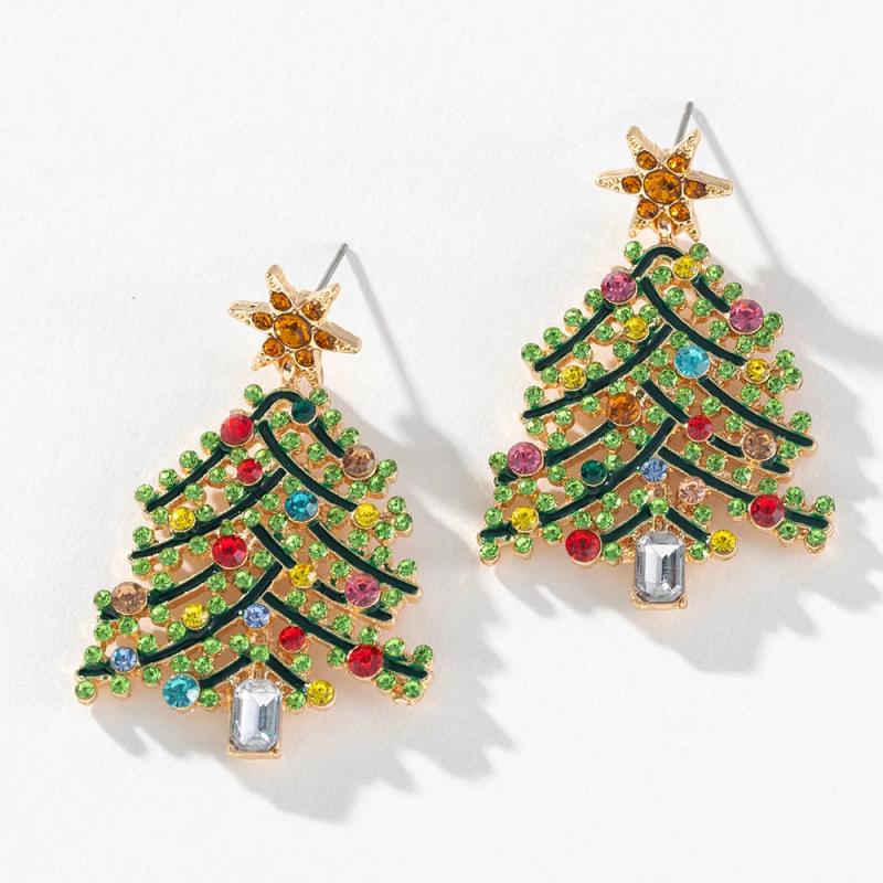 Christmas Tree Earrings Colorful Rhinestone Drop Earrings