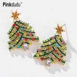 Christmas Tree Earrings Colorful Rhinestone Drop Earrings