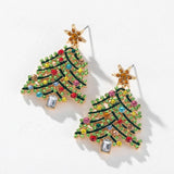Christmas Tree Earrings Colorful Rhinestone Drop Earrings