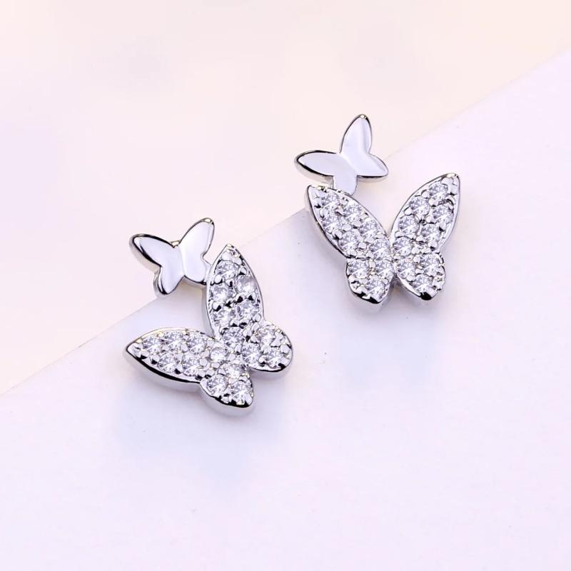 Silver Butterfly CZ Stud Earrings