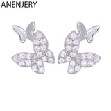 Silver Butterfly CZ Stud Earrings
