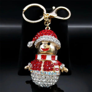 Christmas Snowman Key Ring Rhinestone Metal Cartoon Bag Charm Keychain