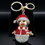 Christmas Snowman Key Ring Rhinestone Metal Cartoon Bag Charm Keychain