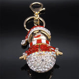 Christmas Snowman Key Ring Rhinestone Metal Cartoon Bag Charm Keychain