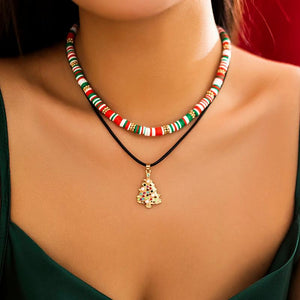 Metal Snowman Christmas Tree Elk Pendant Necklace