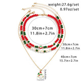 Enamel Santa Claus Pendant Necklace Set Crystal Beaded Choker Christmas