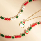 Enamel Santa Claus Pendant Necklace Set Crystal Beaded Choker Christmas