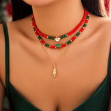 Crystal Beaded Clavicle Necklace with Christmas Pendant