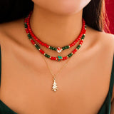 Crystal Beaded Clavicle Necklace with Christmas Pendant