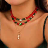 Crystal Beaded Clavicle Necklace with Christmas Pendant