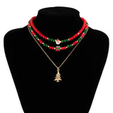 Crystal Beaded Clavicle Necklace with Christmas Pendant