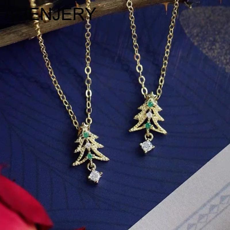 Christmas Tree Zircon Pendant Necklace for Women Clavicle Chain Jewelry