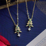 Christmas Tree Zircon Pendant Necklace for Women Clavicle Chain Jewelry