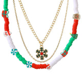 Christmas Multi-Layer Necklace Santa Claus Bells Tree Charm Beads Choker