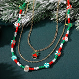 Christmas Multi-Layer Necklace Santa Claus Bells Tree Charm Beads Choker