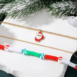 Christmas Multi-Layer Necklace Santa Claus Bells Tree Charm Beads Choker