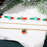 Christmas Multi-Layer Necklace Santa Claus Bells Tree Charm Beads Choker